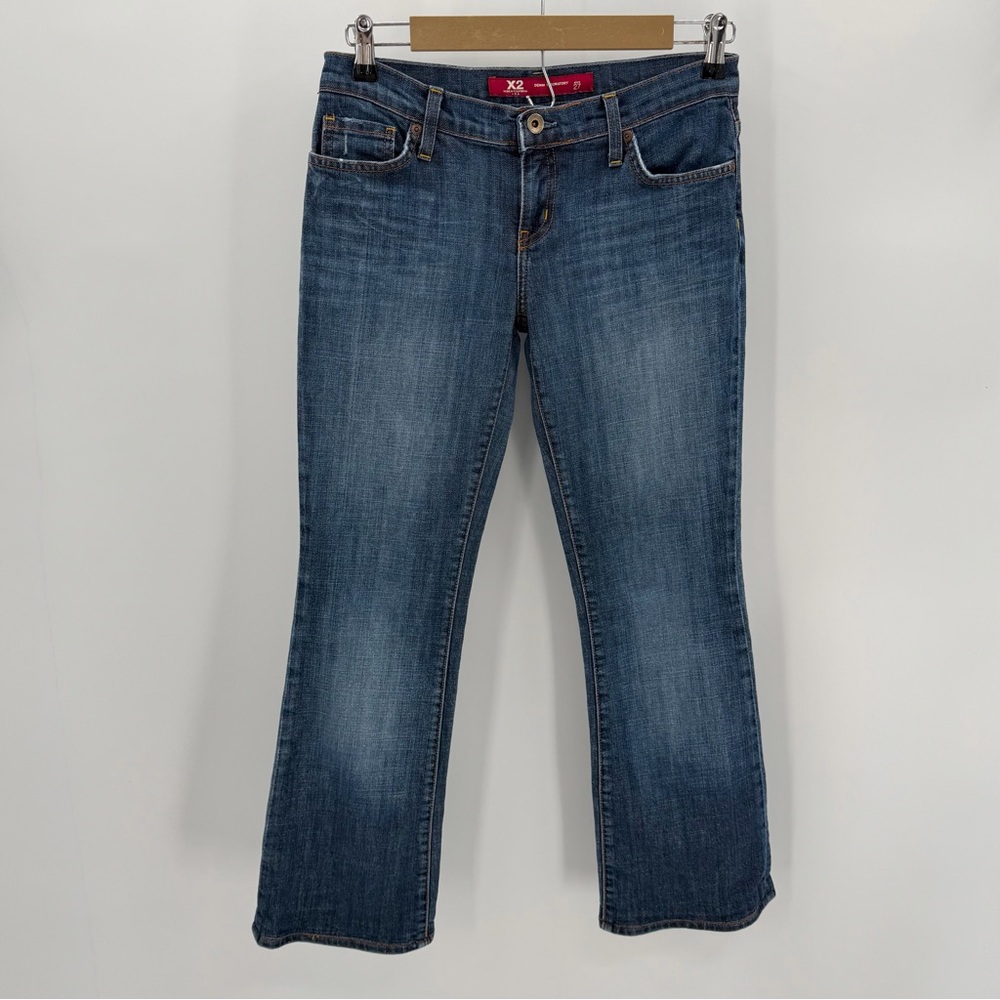 Express Jeans Womens 27 Blue Denim Laboratory X2  Y2K Low Rise VTG 28.5” hemmed